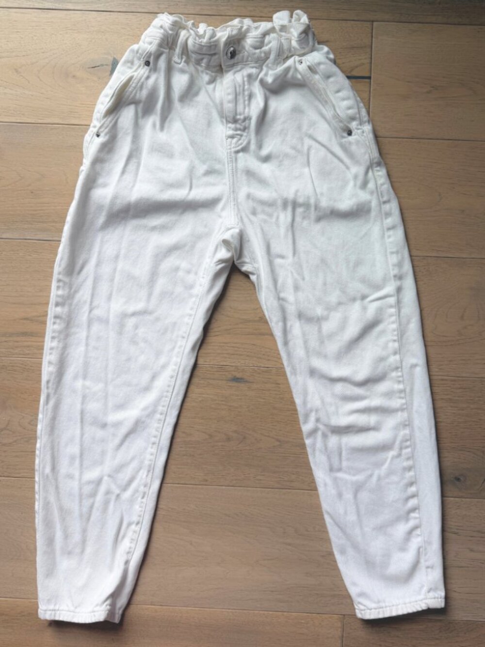 Zara High Rise White Denim Cargo Pants Size 0, Casual Jogger Utility Ankle Pants